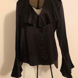 DKNY black satin bell sleeve blouse